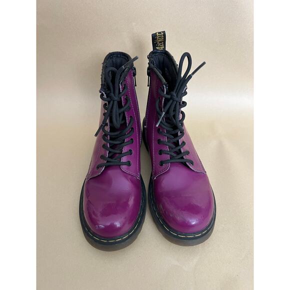 Dr. Martens Delaney Purple Patent Leather Combat Boots Youth Girls Zip Lace - Picture 3 of 12